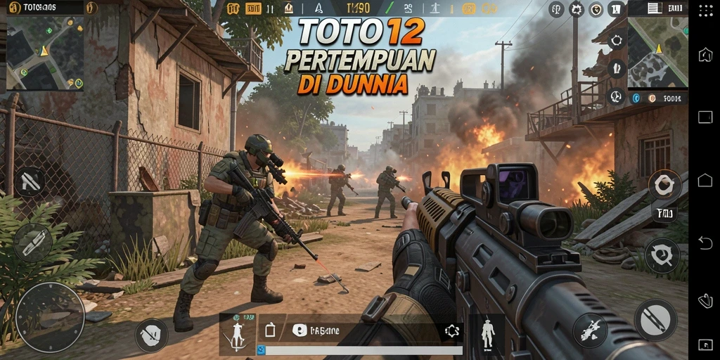 Screenshot utama TOTO12 yang menampilkan aksi seru dalam pertempuran FPS.